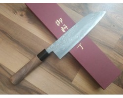 HONMAMON Дамаська сталь, Aogami # 2 Santoku 180 мм