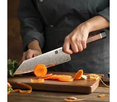 Xinzuo ZHEN Шеф (Gyuto) 210mm сталь 12Cr18MoV в обкладках з кольорового дамаску