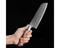 HEZHEN MS Damascus Santoku, Сантоку ніж, 180мм-foto5
