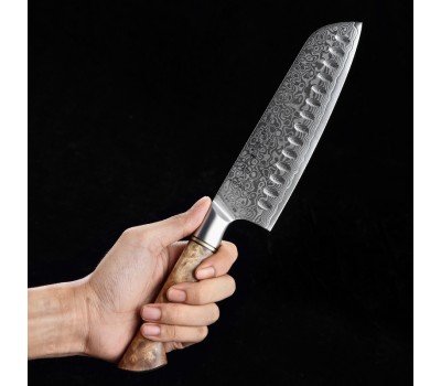 HEZHEN Master series Damascus Santoku, Сантоку ніж, 180мм