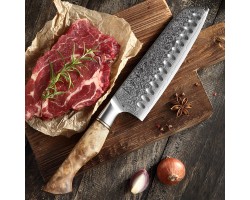 HEZHEN MS Damascus Santoku, Сантоку ніж, 180мм-foto7