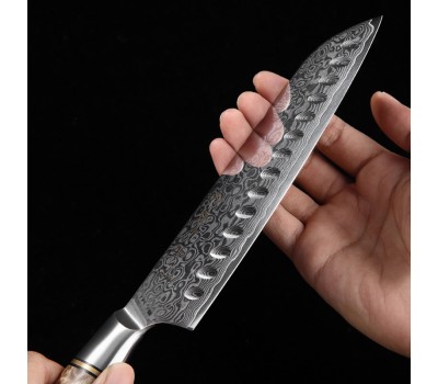 HEZHEN Master series Damascus Santoku, Сантоку ніж, 180мм