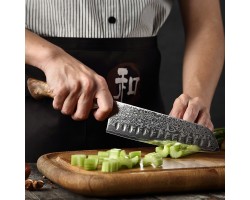 HEZHEN MS Damascus Santoku, Сантоку ніж, 180мм-foto3