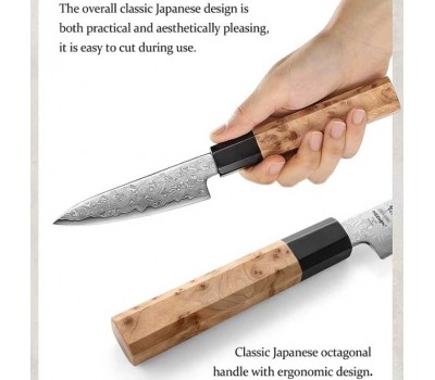 HEZHEN Aogami Blue Steel No.2 Damascus Овочевий ніж 106 mm