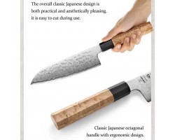 HEZHEN Aogami Damascus Сантоку ніж 185 mm-foto5