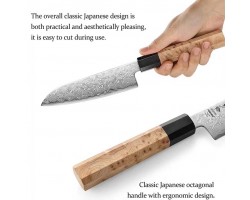 HEZHEN Aogami Damascus Сантоку ніж 140 mm-foto6