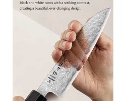 HEZHEN Aogami Damascus Сантоку ніж 140 mm-foto7