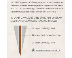 HEZHEN Aogami Damascus Бунка ніж 215 mm-foto8