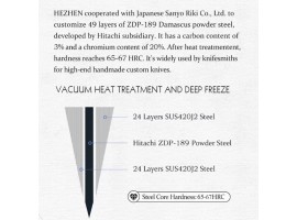 HEZHEN ZDP189 Damascus ніж бунка, 210 мм-foto5