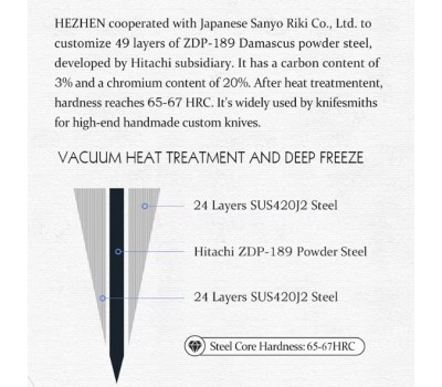 HEZHEN ZDP189 Damascus ніж бунка, 210 мм